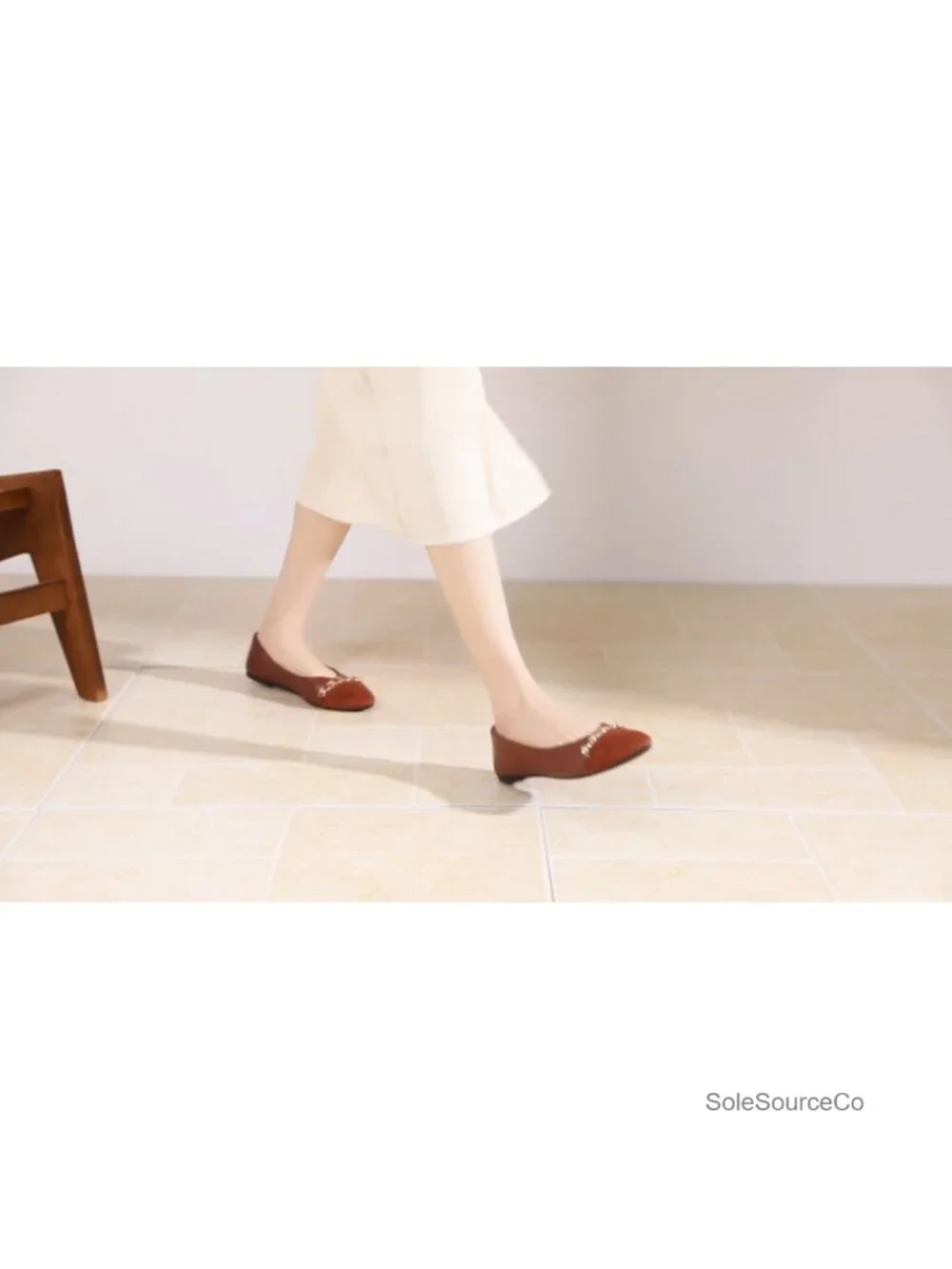 Faux Leather Crimping Ballet Flats with Memory Foam Insole, Pointed Toe Dress